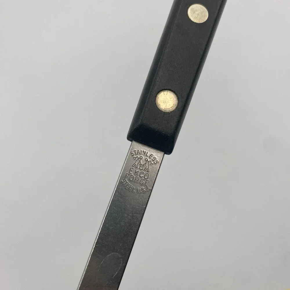 Ekco Forge Stainless Steel Soup Ladle Black Riveted Handle Pour Spout USA Made